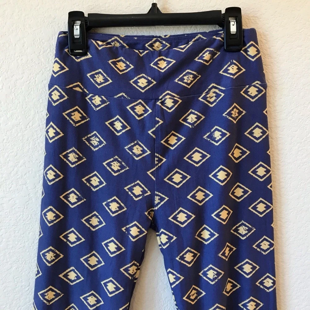 Lularoe Leggings Tights OS Small Medium Blue Yellow Whimsy Festival Pride - Picture 4 of 10